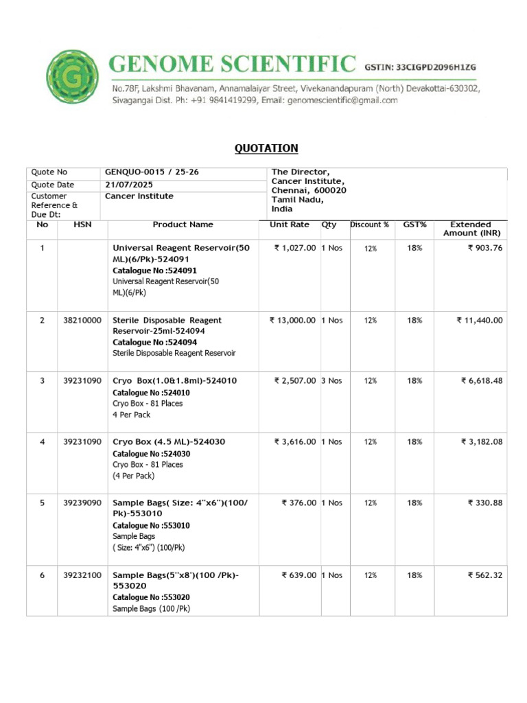 Cancer Institute Quotation for Lab Supplies | PDF | Laboratory ...