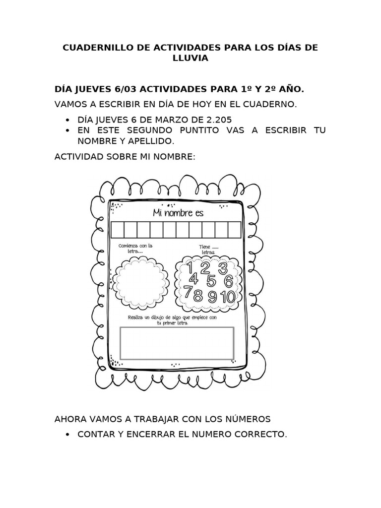 Actividades Escolares Para Días De Lluvia Pdf 