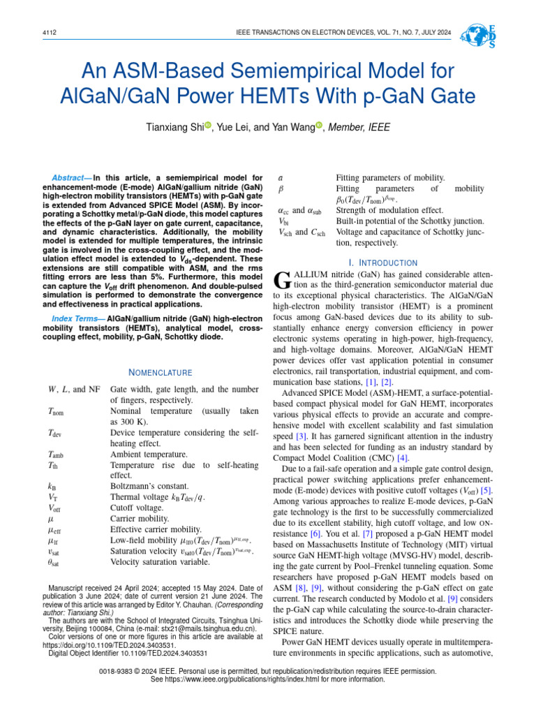 An ASM-Based Semiempirical Model for AlGaN GaN Power HEMTs With P-GaN ...