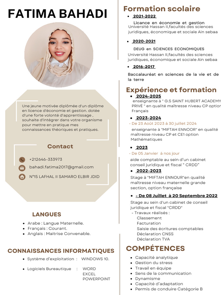 CV de Fatima Bahadi - Économie et Enseignement | PDF