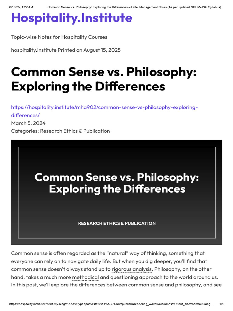 Common Sense vs. Philosophy - Exploring The Differences - Hotel ...