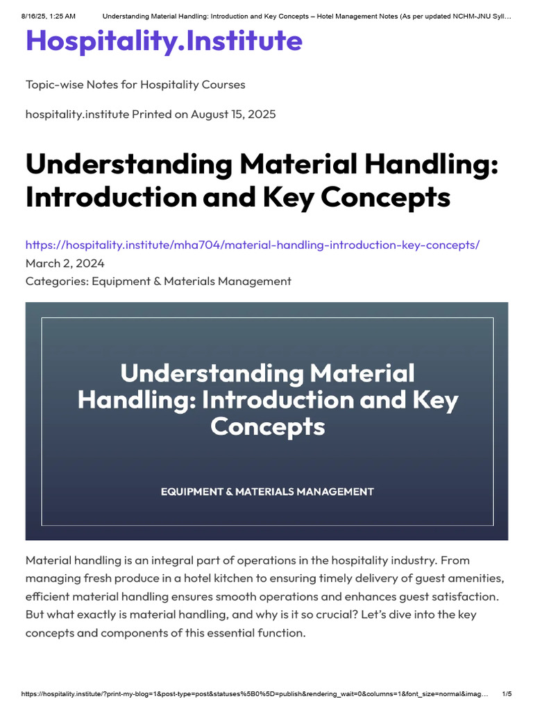 Understanding Material Handling - Introduction and Key Concepts - Hotel ...