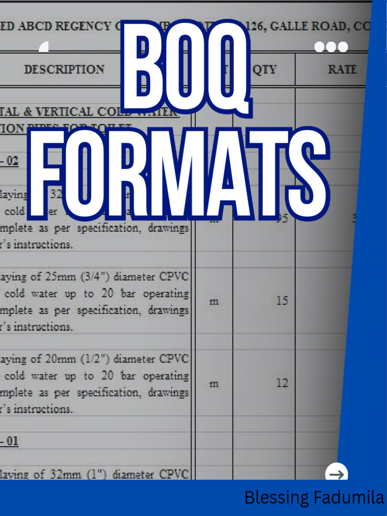 BOQ Formats for Cost Planning | PDF