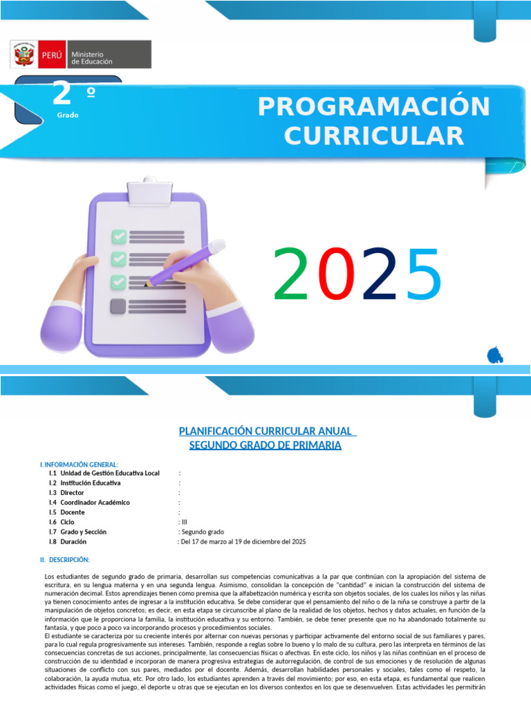 Planificación Curricular 2025: Segundo Grado | PDF | Aprendizaje ...