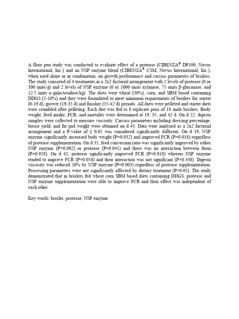 Effect of Dietary Protease and NSP Enzyme On Growth Performance and ...