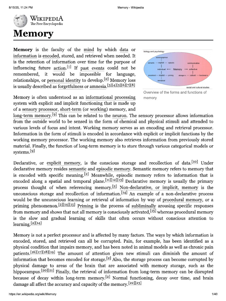Memory - Wikipedia | PDF