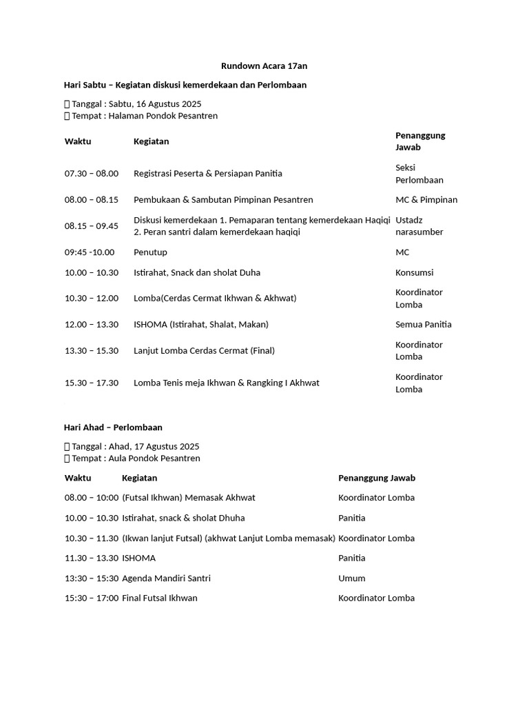 Rundown Acara 17an | PDF