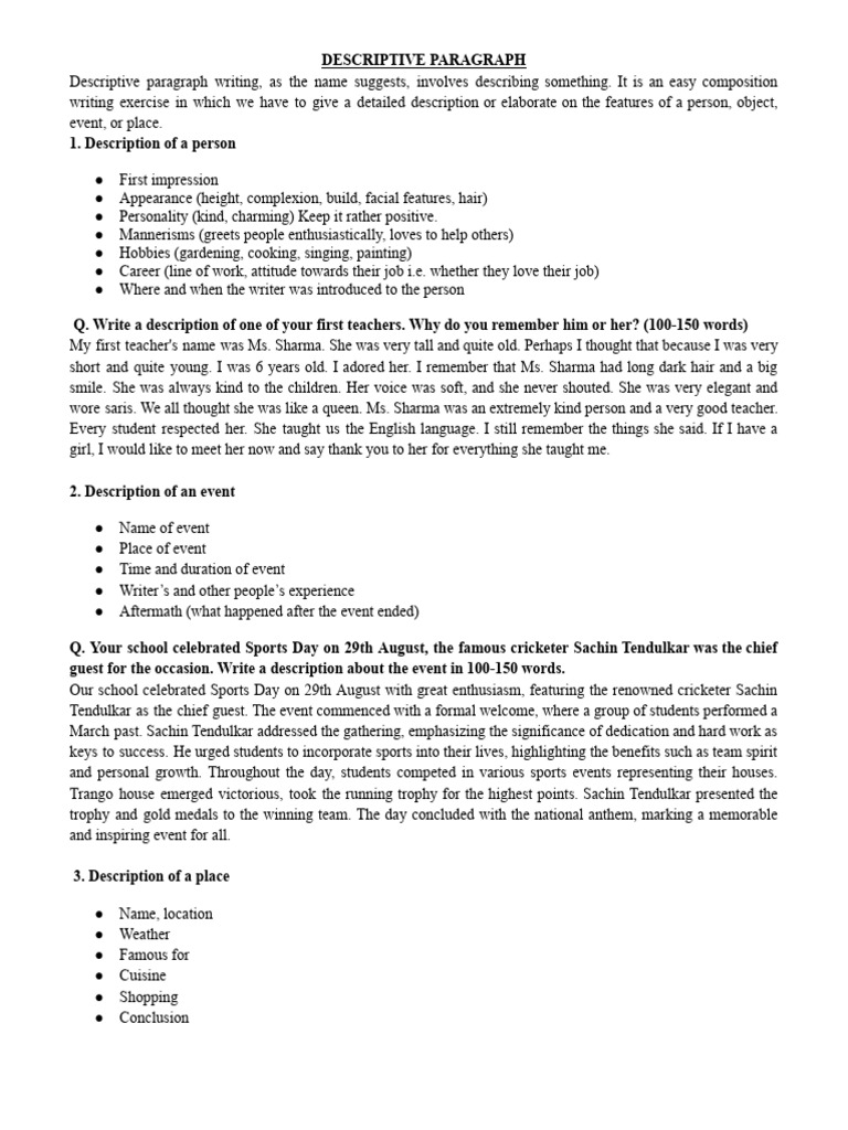 English HW - Descriptive Paragraph | PDF