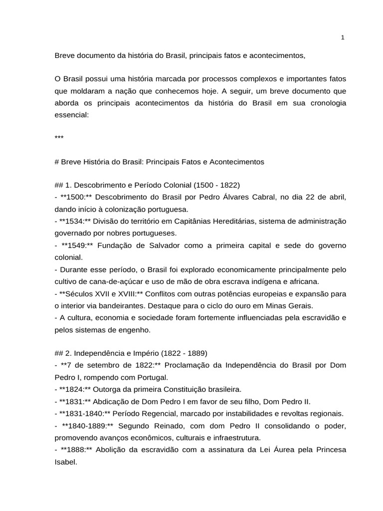Breve Resumo Histria Do Brasil | PDF | Brasil