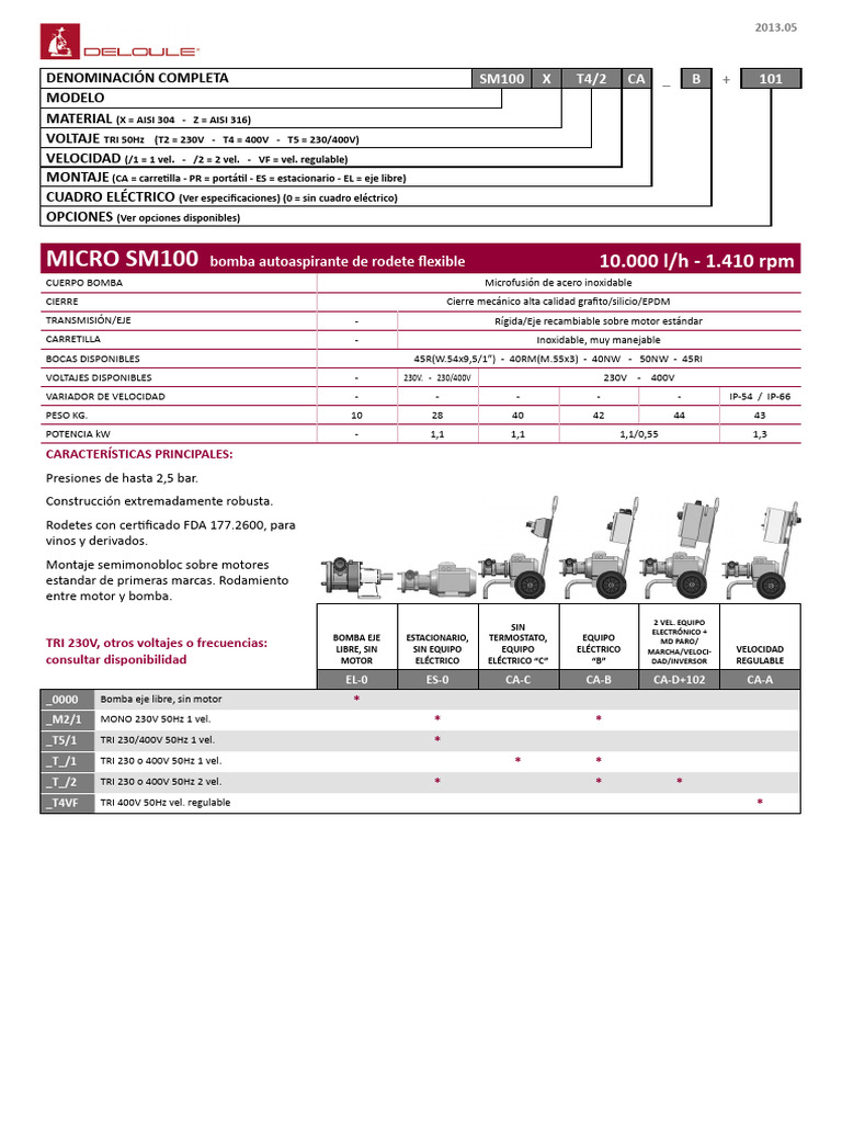 Bomba autoaspirante SM100: Especificaciones y Opciones | PDF