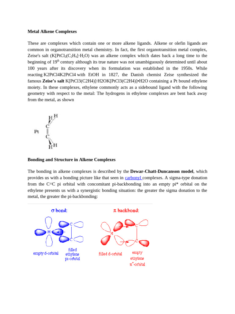 Metal Alkene Complexes Overview | PDF | Coordination Complex | Alkene