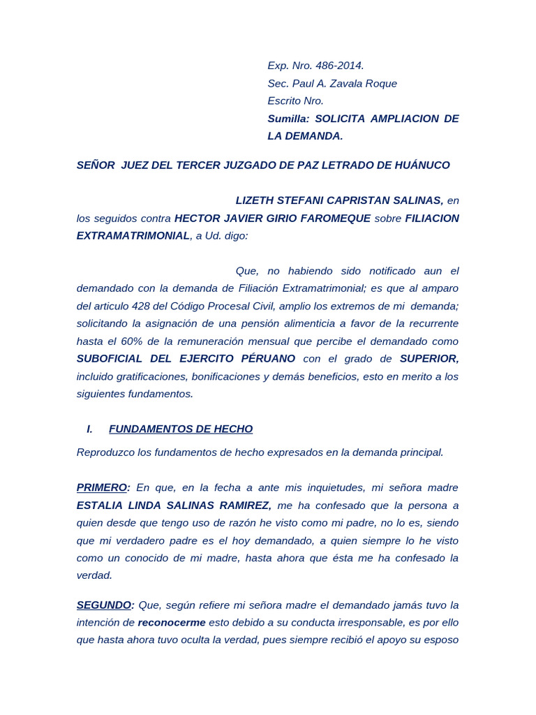 Ampliacion de Demanda de Capristan | PDF | Pensión alimenticia