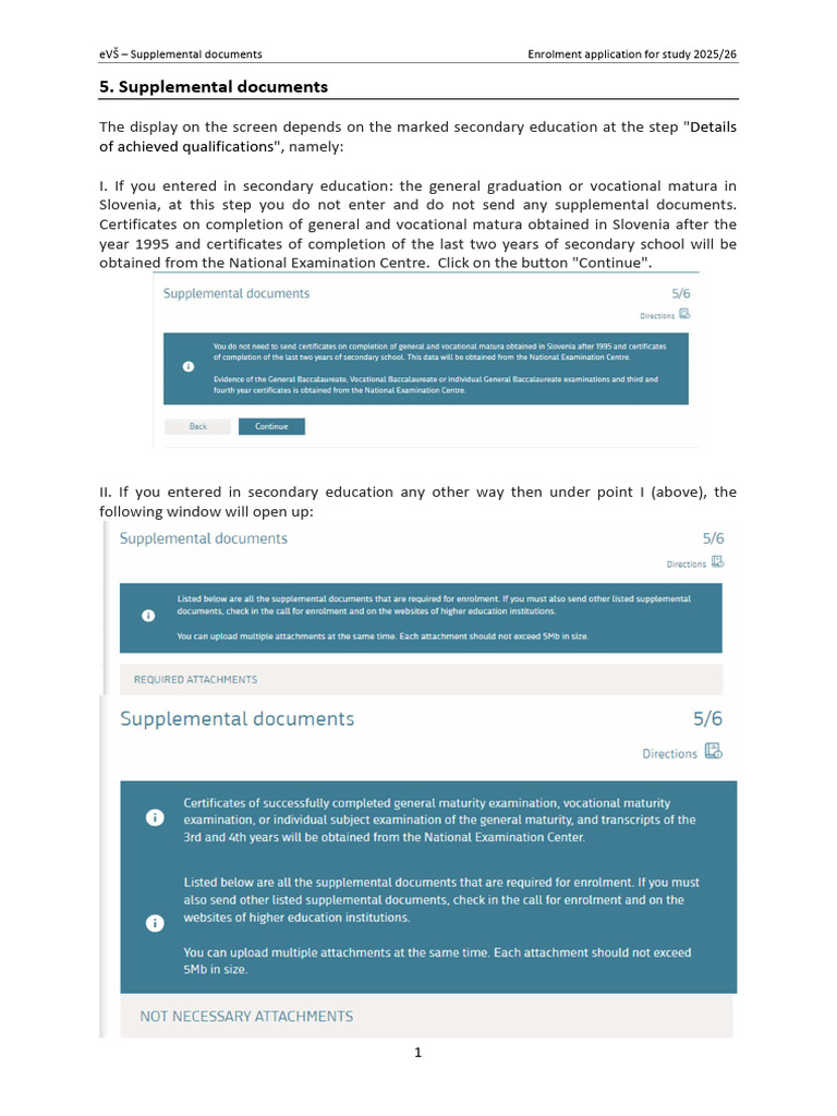eVŠ Enrolment Supplemental Documents Guide | PDF