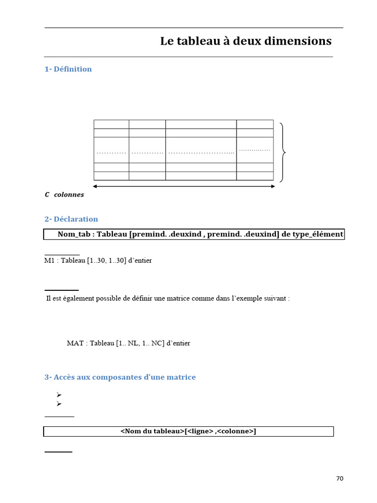 Introduction aux tableaux 2D en algorithmes | PDF | Matrice ...