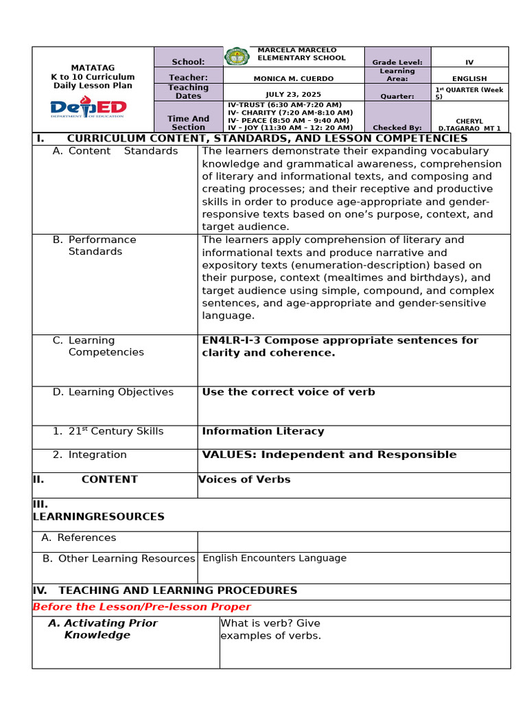 Quarter 1 English Week 5 Day 3 | PDF | Subject (Grammar) | English Language