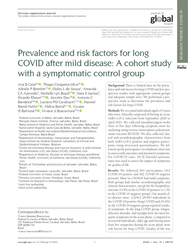 Long COVID Prevalence After Mild Infection | PDF | Diseases And ...