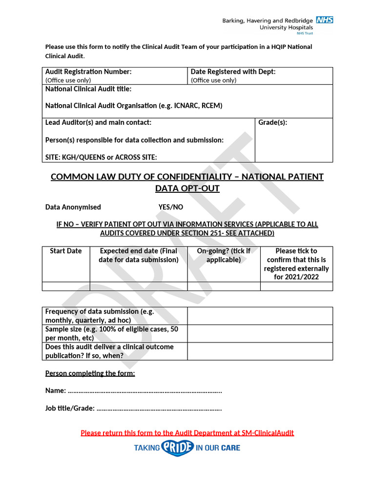 Clinical Audit Registration Form HQIP | PDF | Audit | Health Care