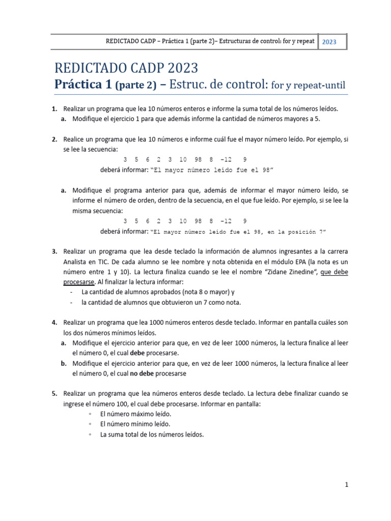 REDICTADO CADP 2023 - P1 2 - For y Repeat | PDF