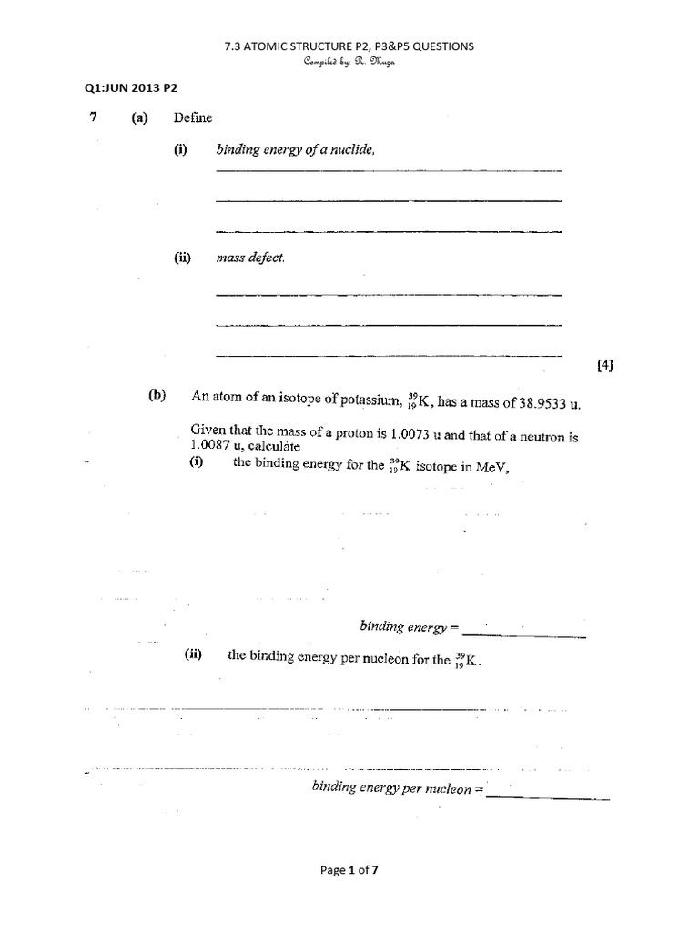 Atomic Structure Exam Questions P2-P5 | PDF