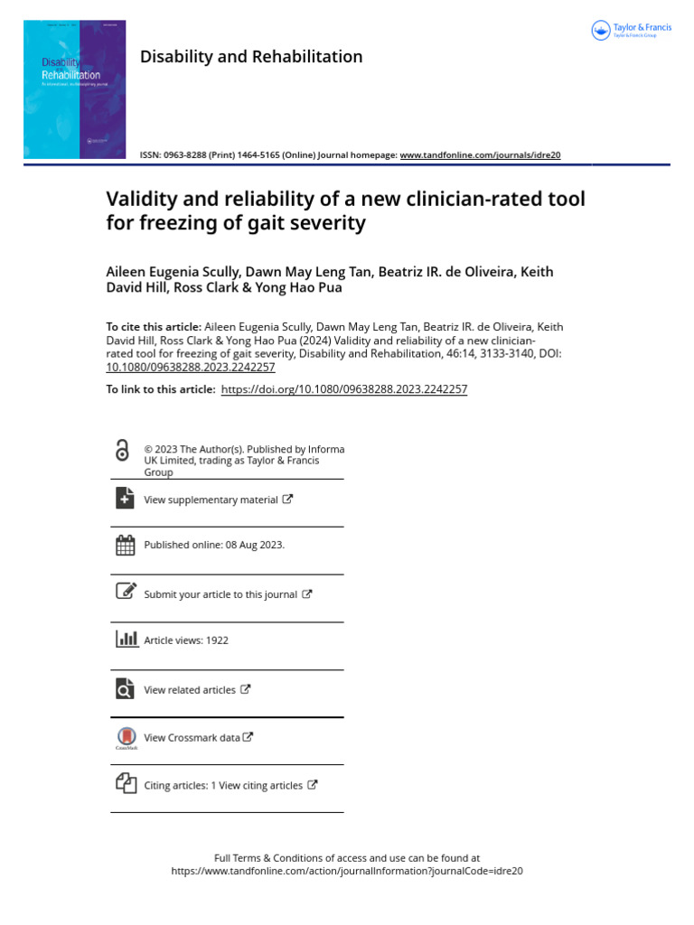 Validity and Reliability of A New Clinician-Rated Tool For Freezing of ...