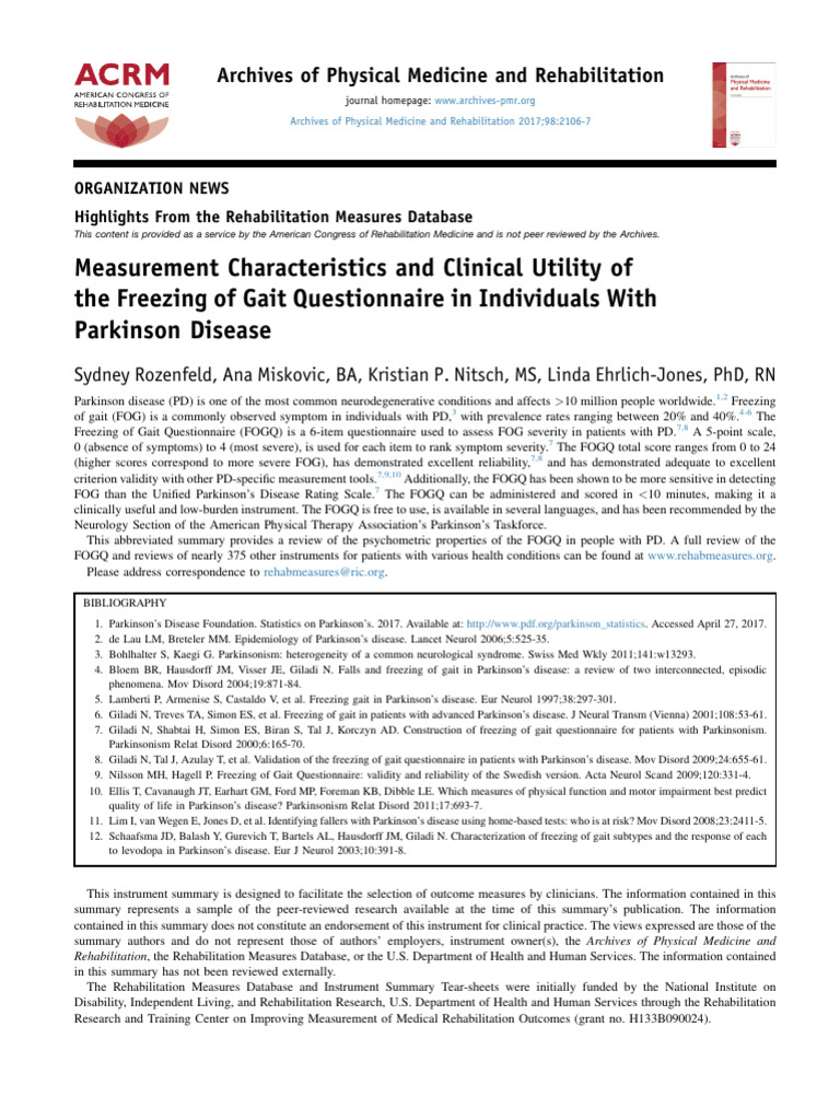 Measurement Characteristics and Clinical Utility of The Freezing of ...
