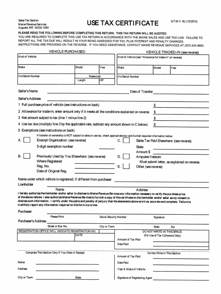Use Tax Certificate | PDF