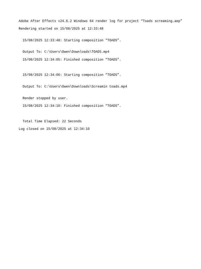 Nima Toads Render Log Summary | PDF