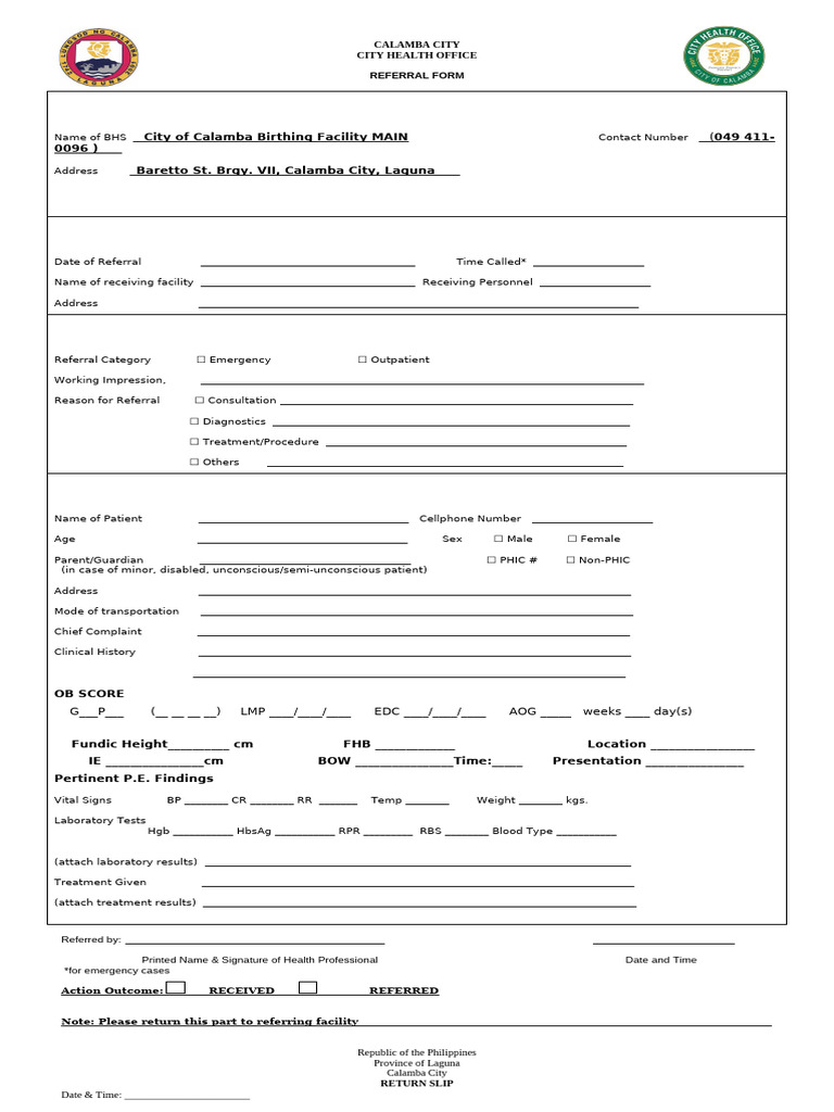 Hospital Referral Form Template | PDF | Social Programs | Health Sciences