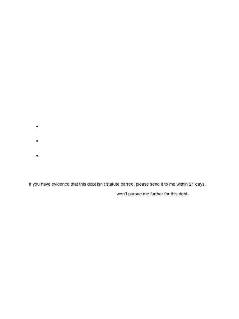 Statute Barred Debt Response Letter | PDF