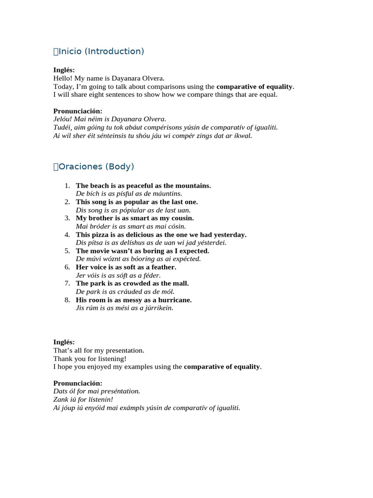 Comparatives of Equality Explained | PDF
