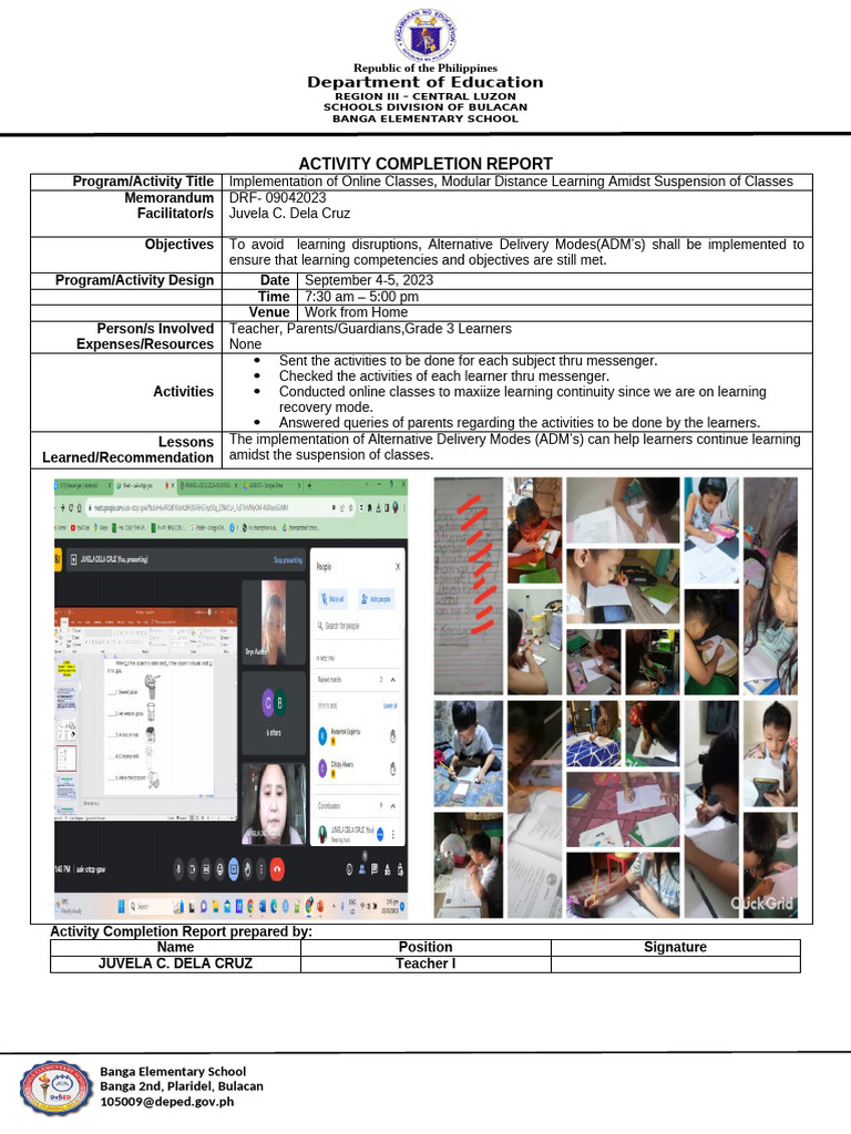 Online Learning Implementation Report | PDF