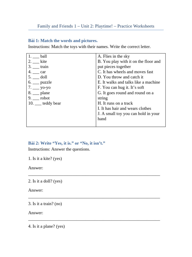 Playtime Practice Worksheets | PDF | Toys