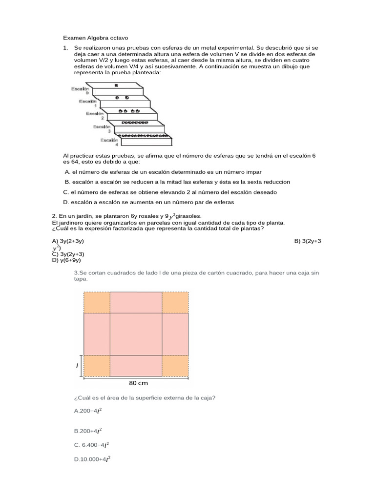Algrebra 8vo Preguntas | PDF | Álgebra | Matemáticas