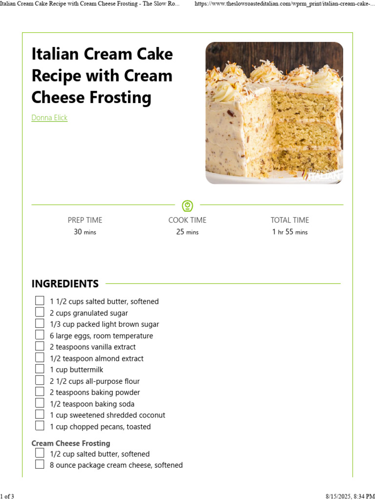 Italian Cream Cake with Cream Cheese Frosting | PDF | Cakes | Icing (Food)