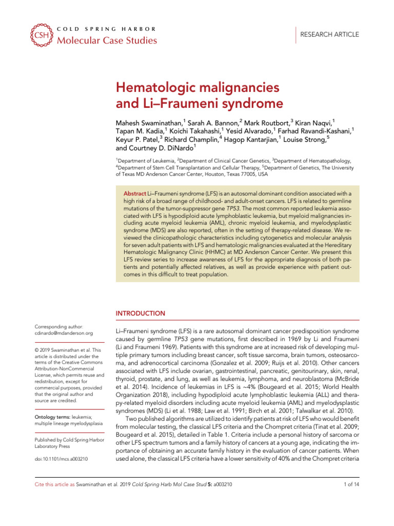 Li-Fraumeni Syndrome and Hematologic Cancers | PDF | Cancer | Leukemia