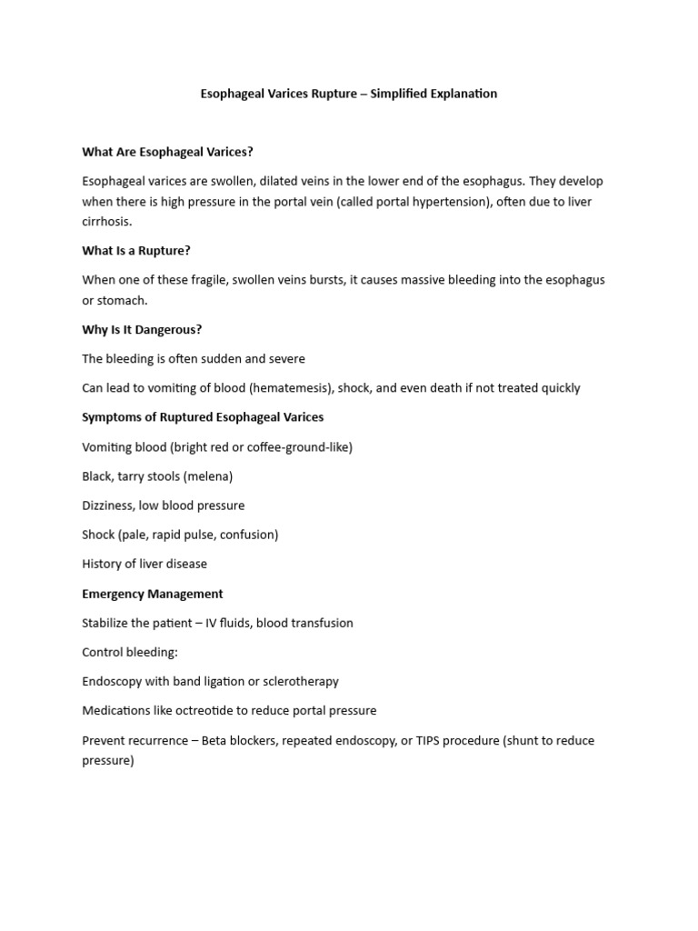 Esophageal Varices Rupture | PDF