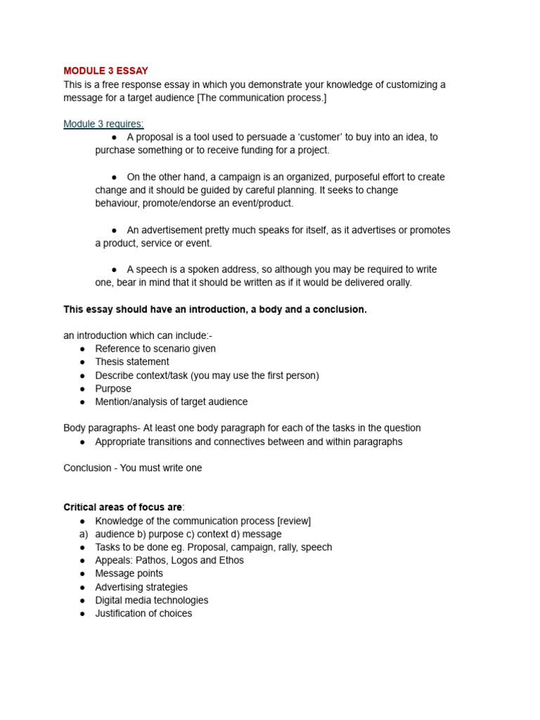 Module 3 Essay Communication Studies Pdf Human Communication