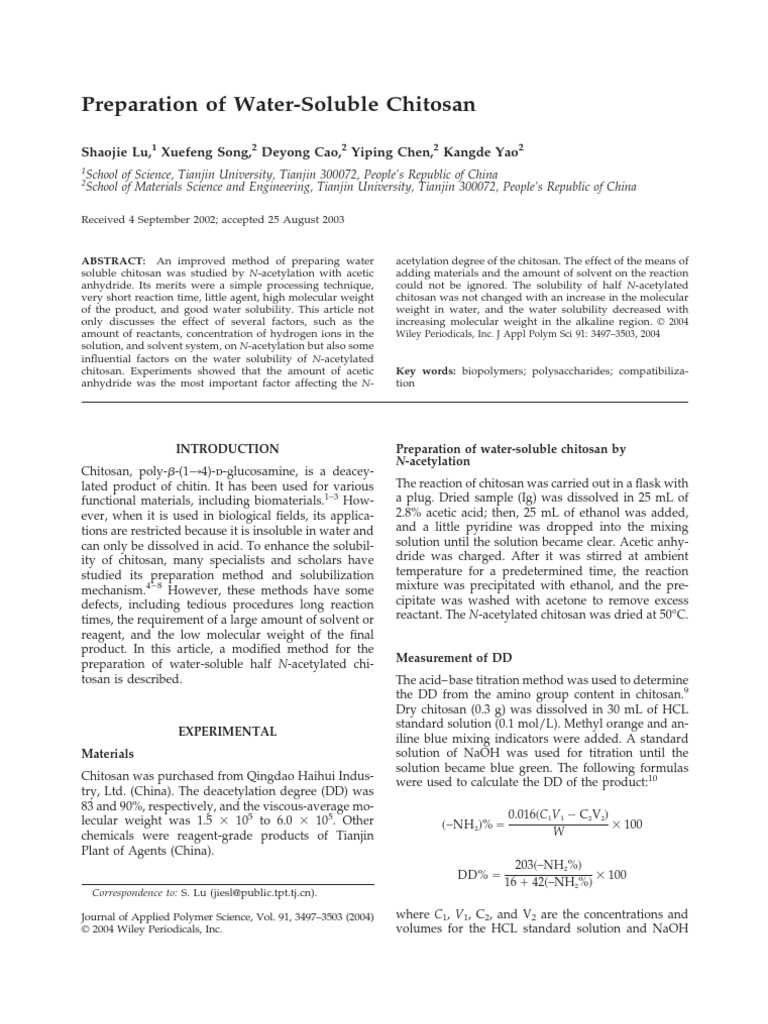 Preparation of Water-Soluble Chitosan | PDF | Solubility | Solution