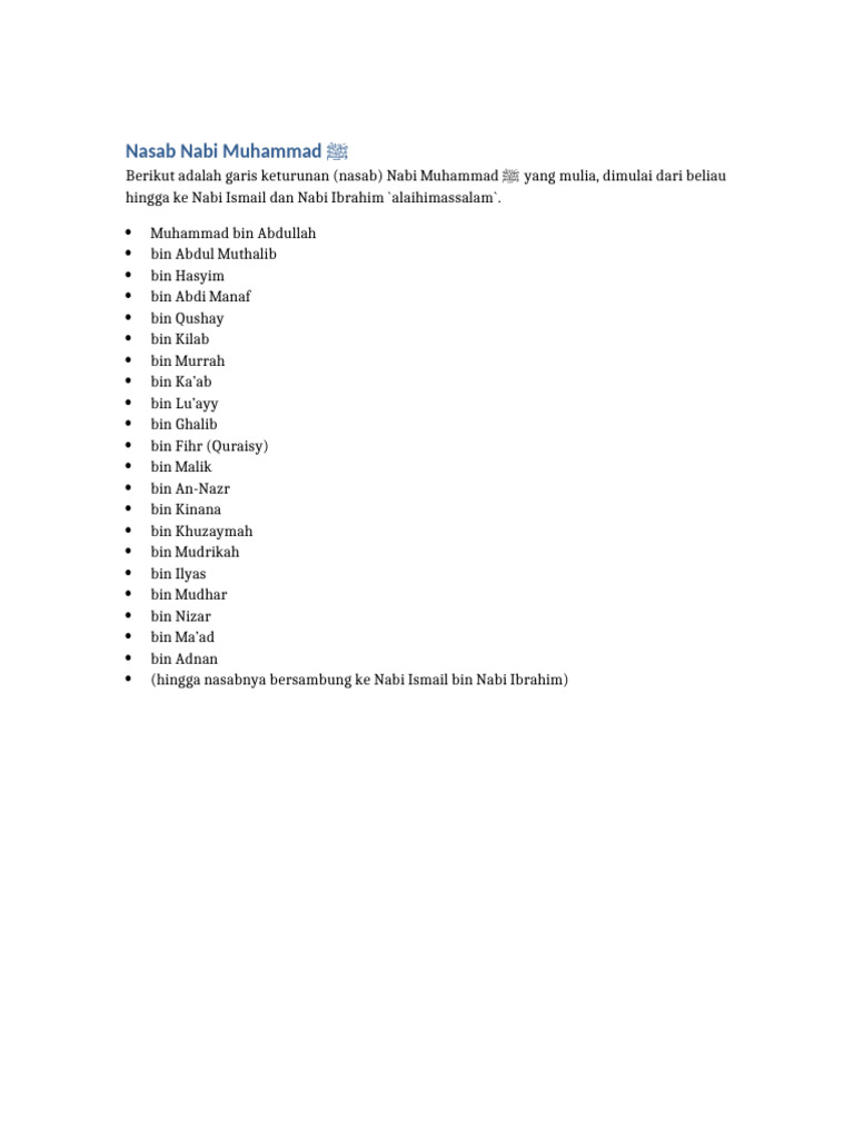 Nasab Nabi Muhammad | PDF