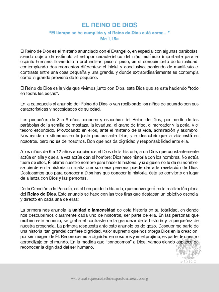 El Reino de Dios en la Catequesis Infantil | PDF | eucaristía | Dios