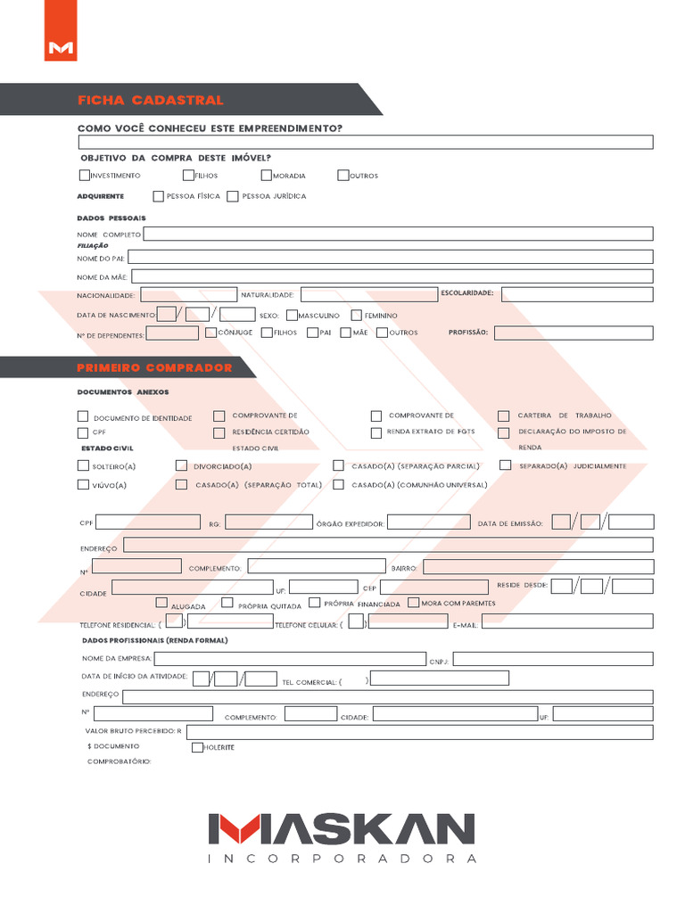Ficha Cadastral Maskan | PDF