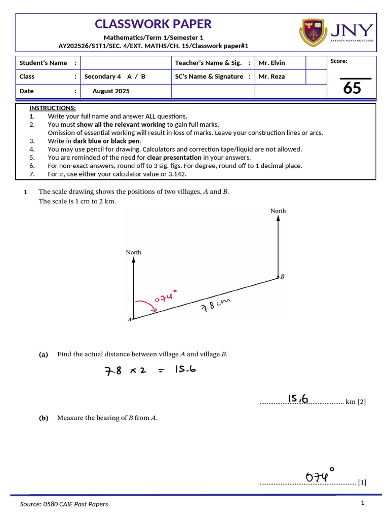 Secondary 4 Mathematics Classwork Paper | PDF | Elementary Geometry ...