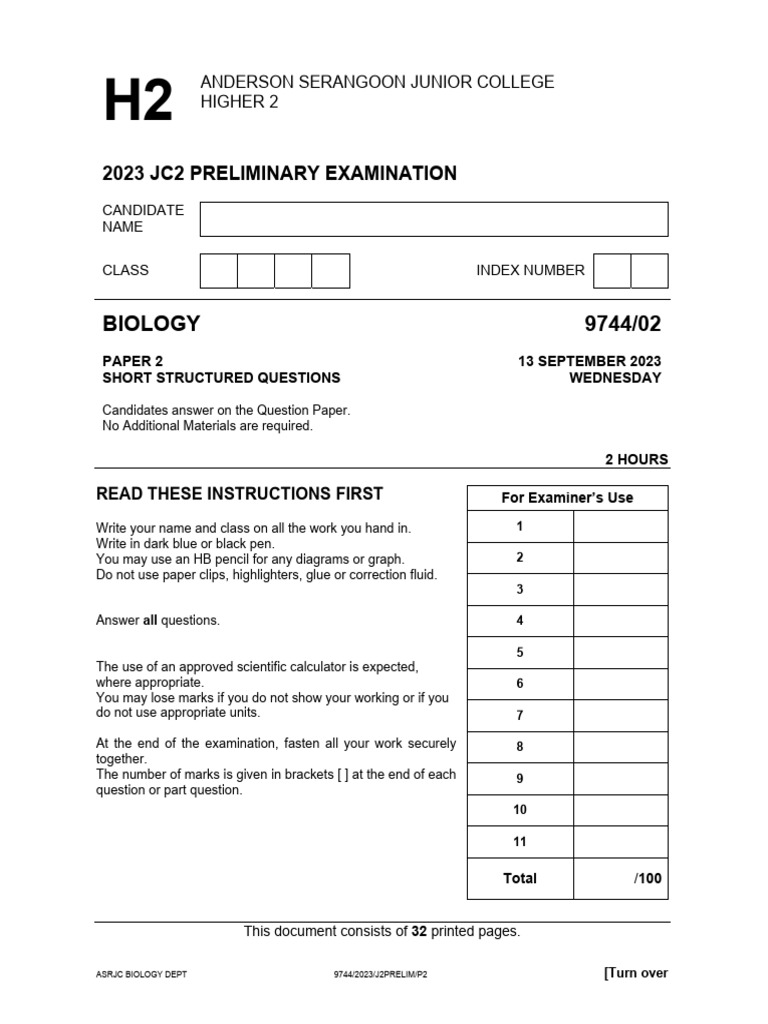 2023 JC2 Biology Preliminary Exam Paper | PDF | Operon | Biochemistry