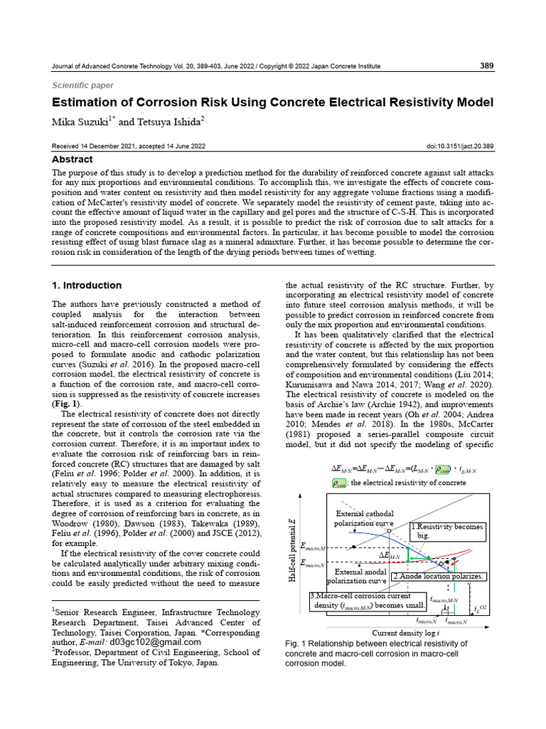 Estimation of Corrosion Risk Using Concrete Electrical Resistivity ...