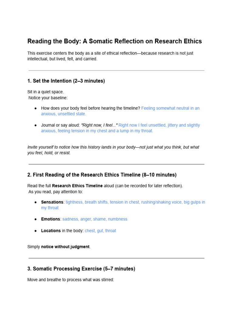 Somatic Reflection on Research Ethics | PDF | Psychology | Emotions
