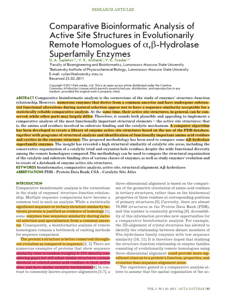 Comparative Analysis of α,β-Hydrolases | PDF | Active Site | Sequence ...
