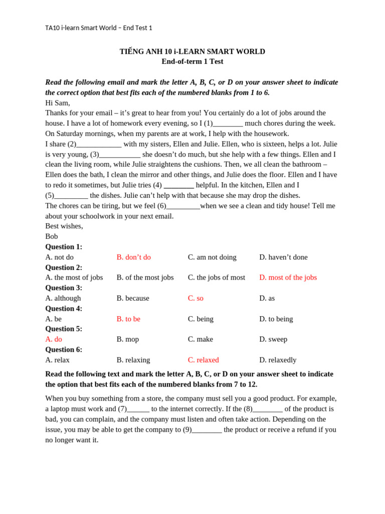 TA10 i-learn Smart World Test 1 | PDF