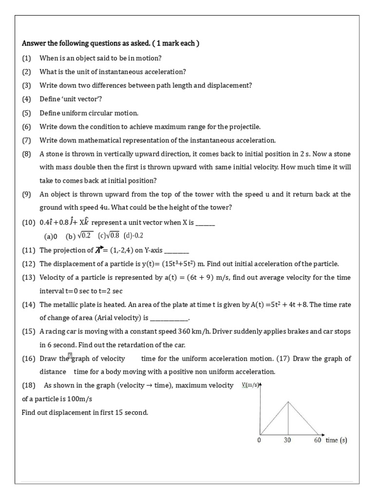 Physics Motion Questions and Answers | PDF | Acceleration | Velocity