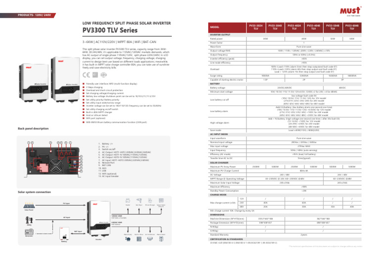 3-6KW Split Phase Solar Inverter | PDF | Power Inverter | Mains Electricity