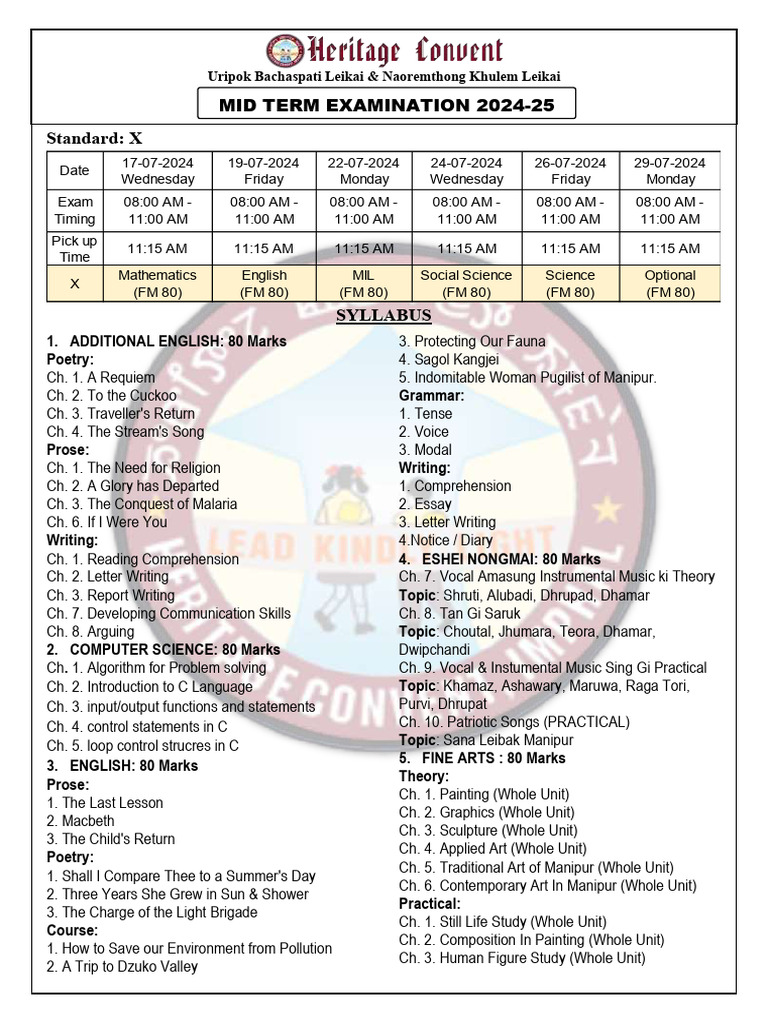 Mid Term Exam Syllabus 2024-25 | PDF | Mathematics